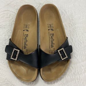 black birkenstock sandals with rhinestones